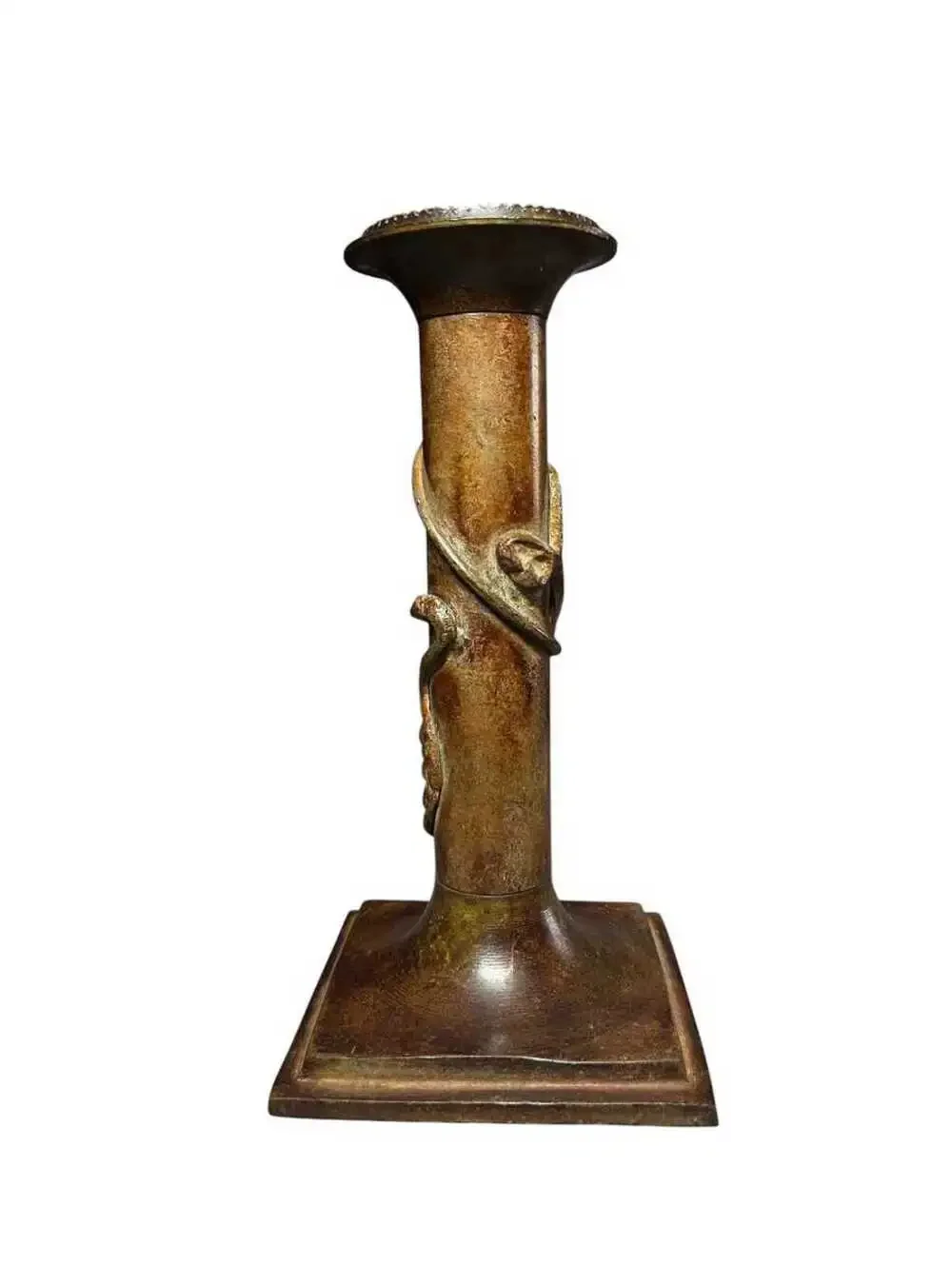 Vintage Aged Bronze Cast Metal Grapevine Candlestick Holder